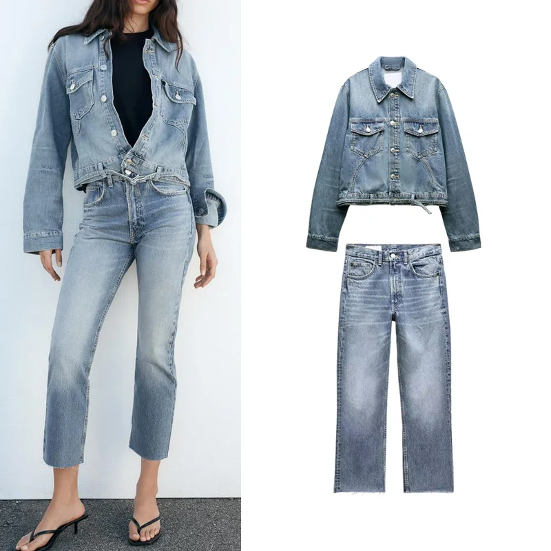 

Новые весенние прямые джинсы с высокой талией, джинсы с поясом, повседневные брюки, комплект Faion, женский хлопковый длинный наряд с воротником све