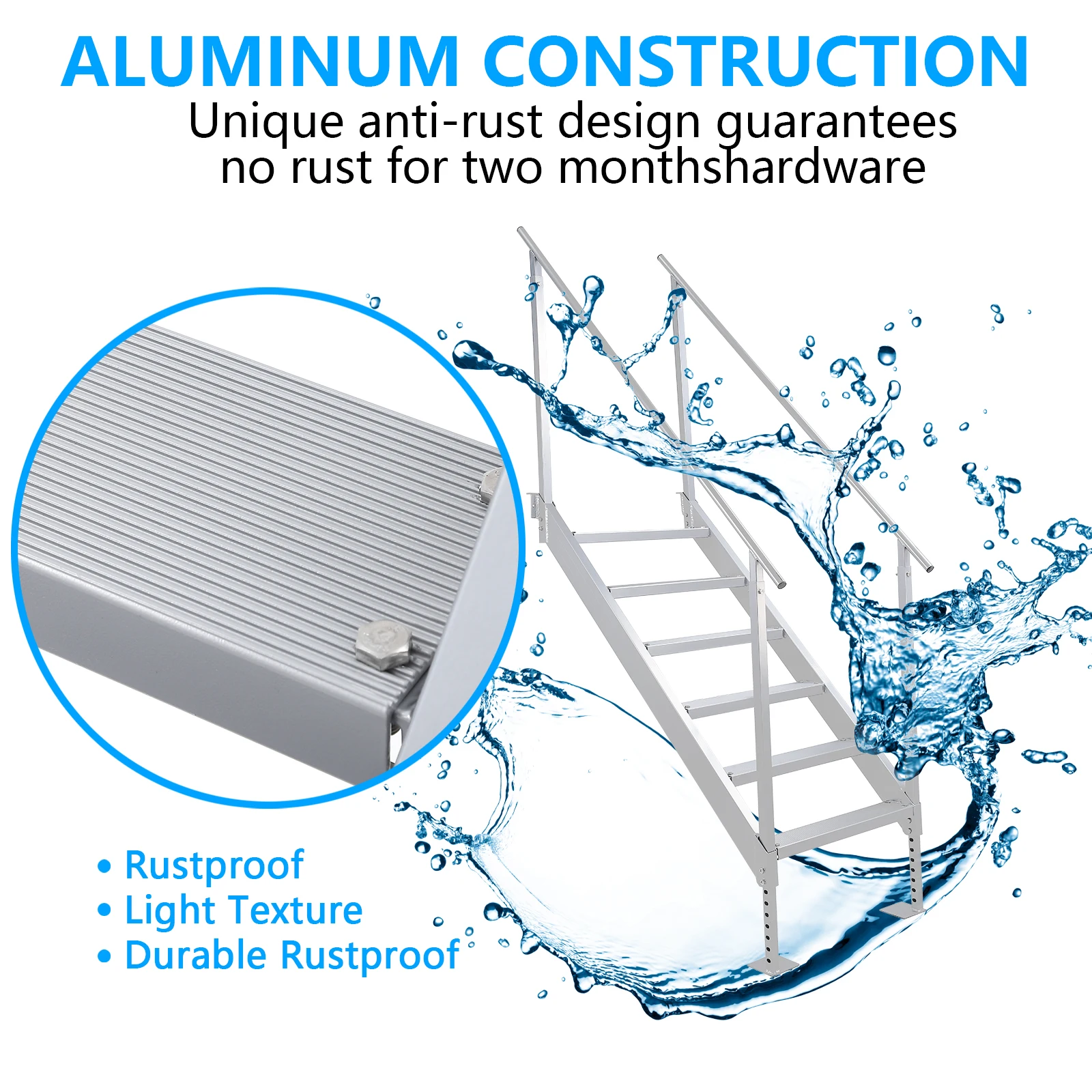5-Step Removable Aluminum Dock Ladder  Heavy Duty 350 lbs Capacity  Wide Nonslip Steps  Adjustable Height  – Saltwater Resistant – Pontoon Boat Boarding for Lake, Pool, Dock, RV