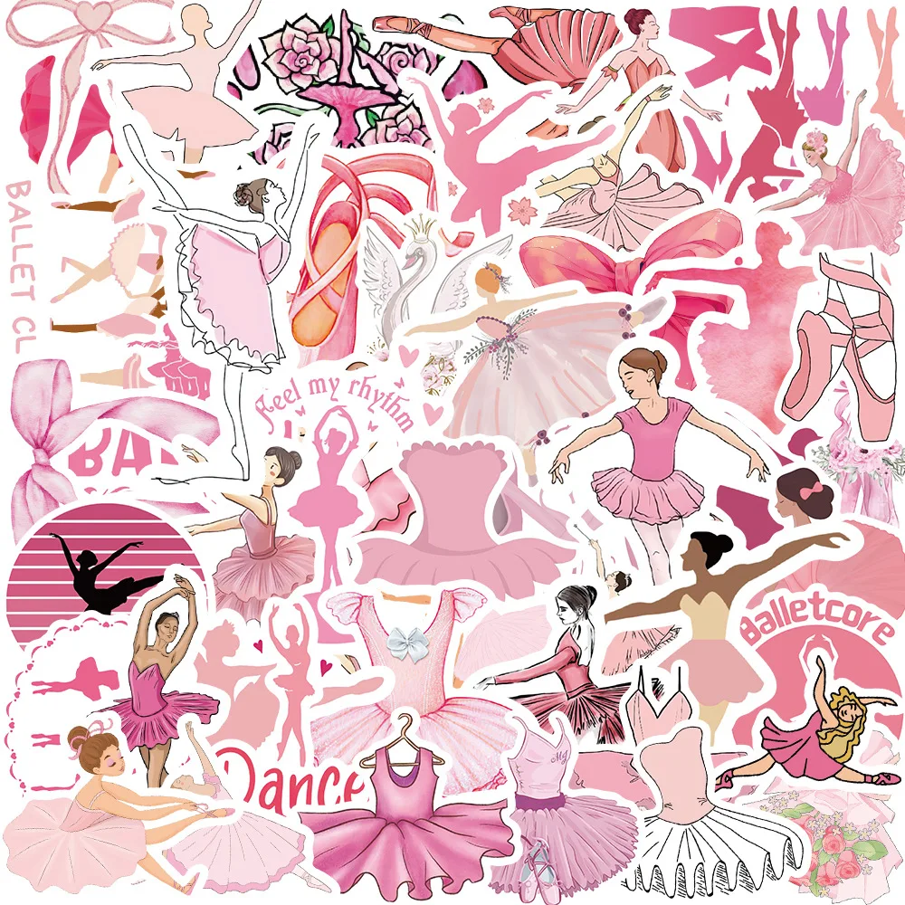 Autocollants de Ballet rose de dessin animé, 50 pièces, autocollants Graffiti imperméables, jouets pour filles, cadeaux, boîte de papeterie pour bricolage, étui de téléphone pour Scooter, bagages