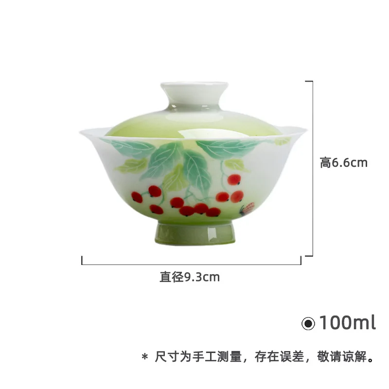 

Hand-painted Cherry Imitation Song Dynasty Flower Lid Kung Fu Set Household Ceramic Tea Bowl High Foot Wide Mouth