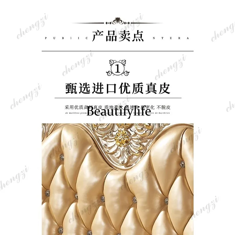 Gold European Luxury Double Bed Set Design Room Small Luxury Home Double Bed Mattress Wooden Adults Muebles - view 4