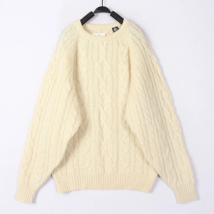 

Vintage White 3D Knitted Woolen Sweater Cardigan Autumn Winter Warm Loose Fit round Neck Long Sleeve Bean Boobie Top for Women