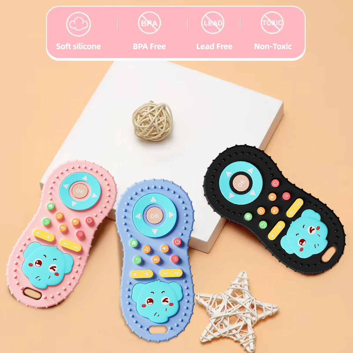 Nieuwe Baby Rustgevende bijtspeelgoed baby siliconen afstandsbediening bijtring speelgoed voor Baby Zintuiglijke Educatieve Olifant patroon 1 STKS