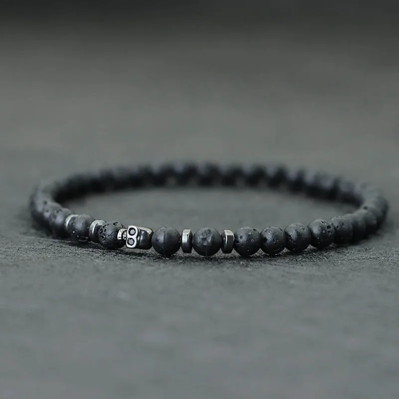 Noter New Novel 4mm Beads Bracelet For Men Black Skull Braclet Homme Small Volcanic Rock Tiger Eyes Stone Braslet Gift For Him