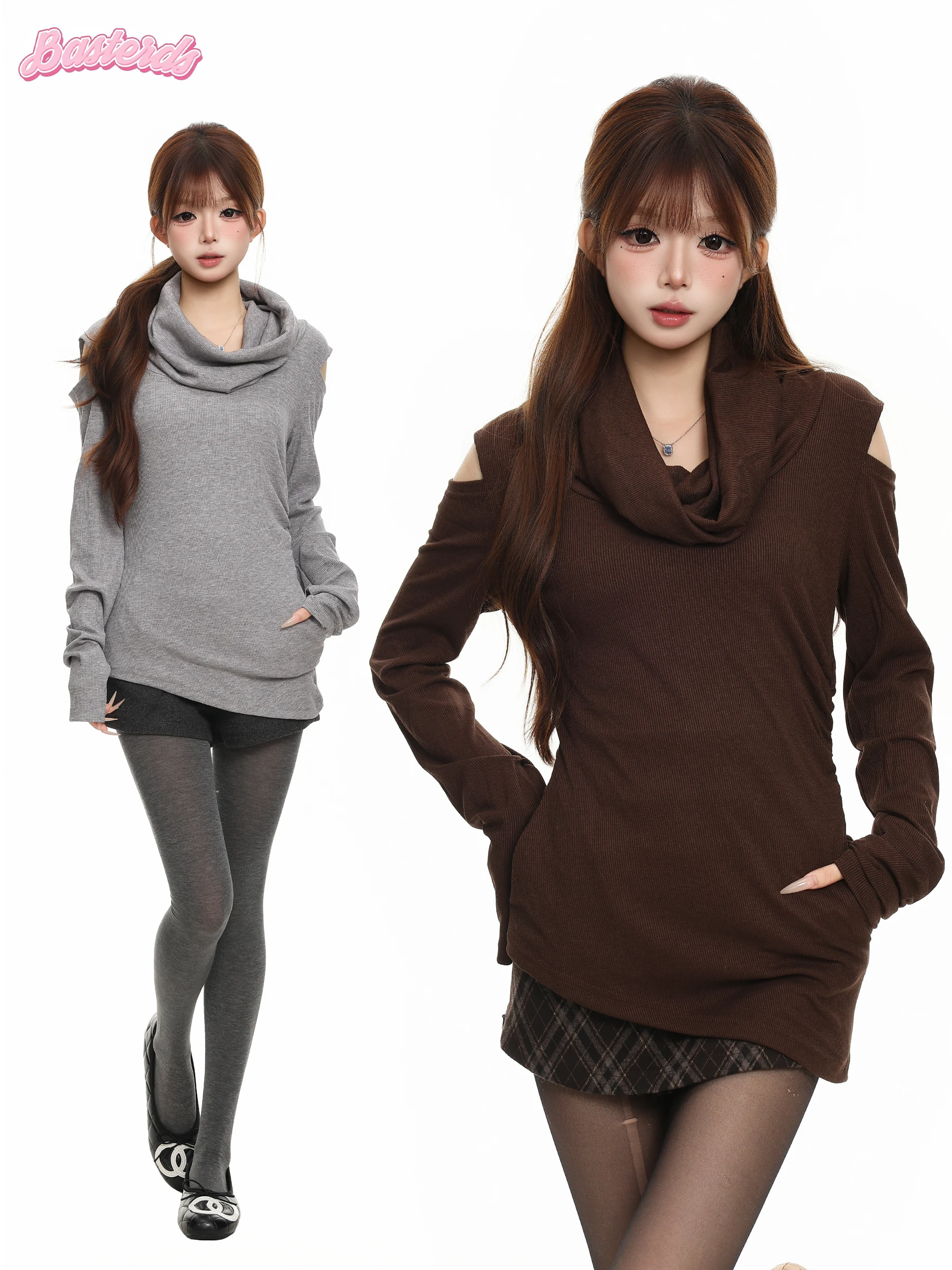 Slim Fit Long Sleeve Basterds T-Shirt Women's Style Creative Cotton Polyester Nylon Spandex Blend Autumn Shoulder Baring Neck...