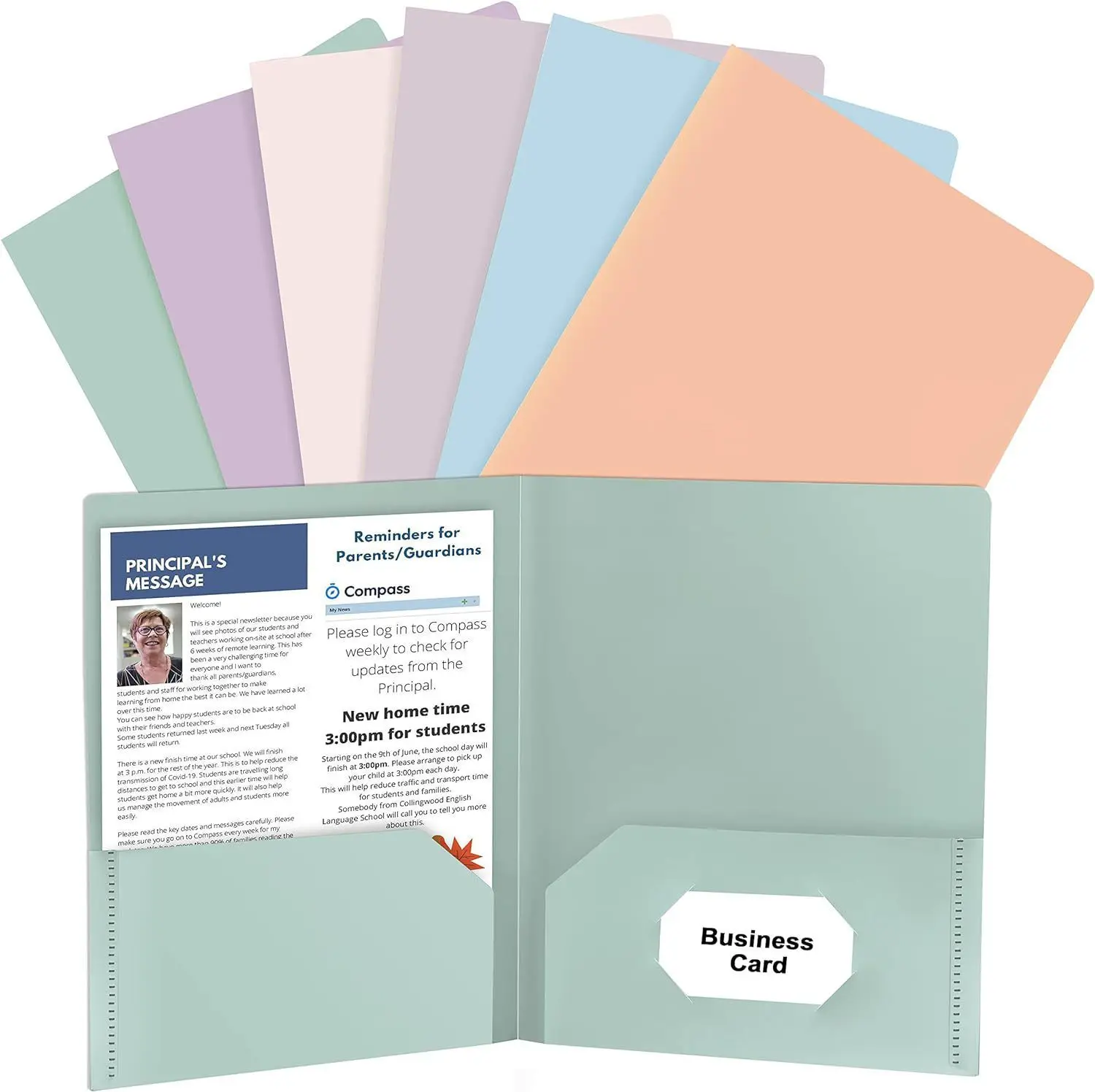 

6 Pcs Macaron Color Folder File Folders Business Card Slot Organizer Double Plug Pp
