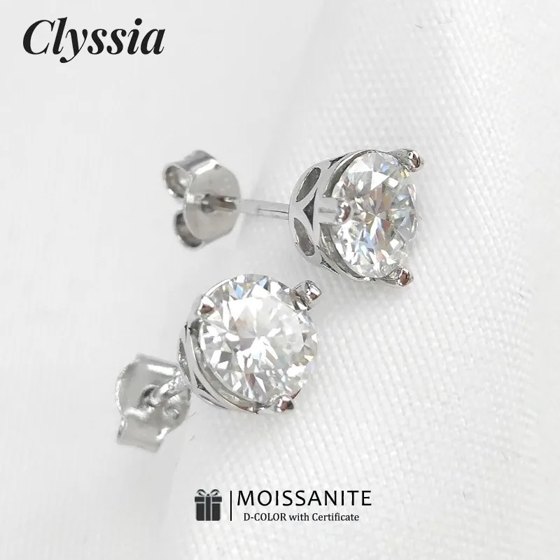 

CLYSSIA 925 Sterling Silver D VVS1 Moissanite Women Earrings White Gold Plated Durable Hypoallergenic Gift for Her GRA Certified