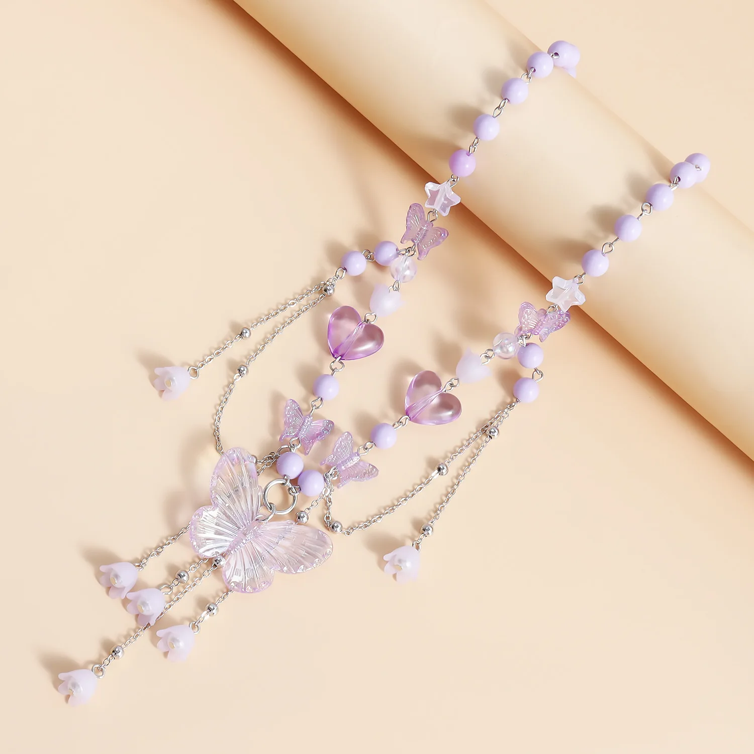 فراشة المختنق قلادة للأطفال Y2K نمط اللؤلؤ التقليد على شكل قلب مع شرابة لطيف الفتيات الأزياء والمجوهرات هدية #5