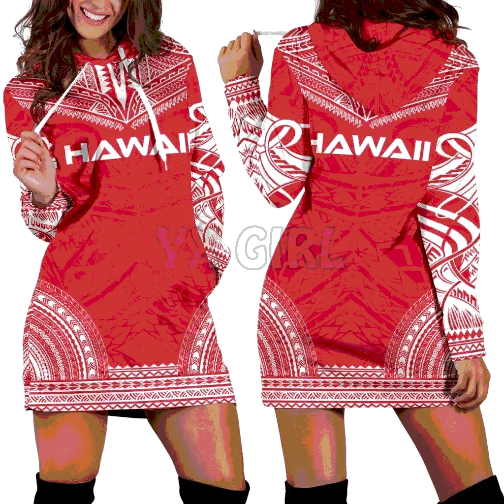 Sudadera con capucha hawaiana polinesiana para mujer, vestido con estampado 3D, novedad, chándal informal de manga larga