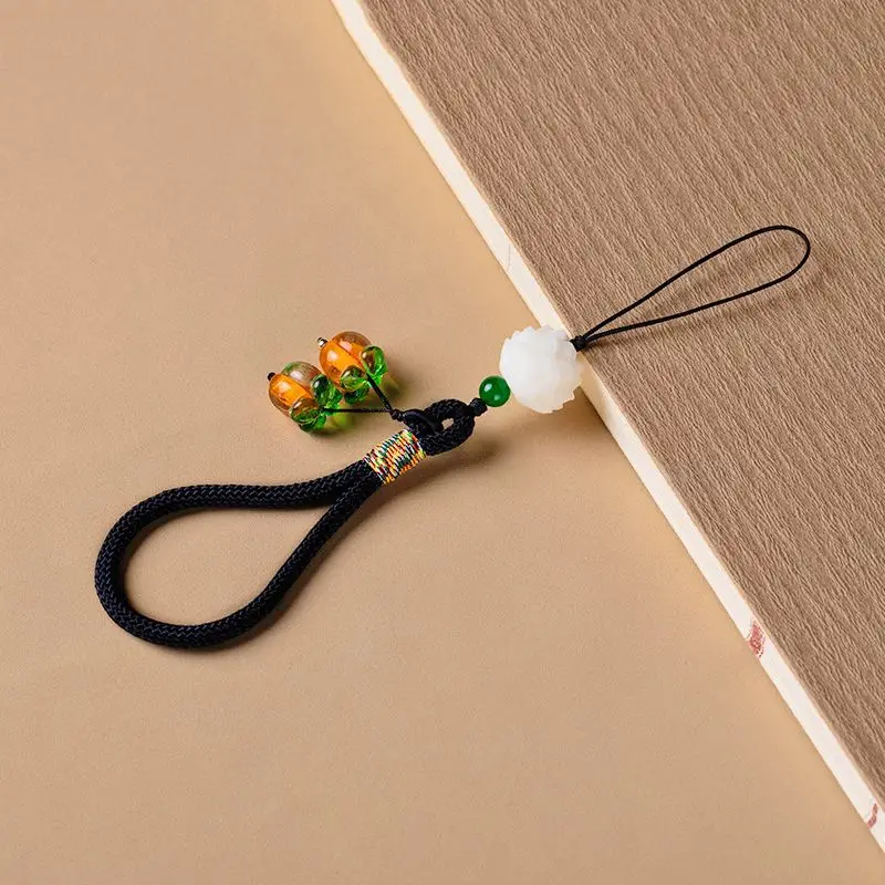 Chinese Style Good Luck Persimmon Phone Charm Glass Bead Wrist Strap Sturdy Anti-lost Cellphone Lanyard Keychain