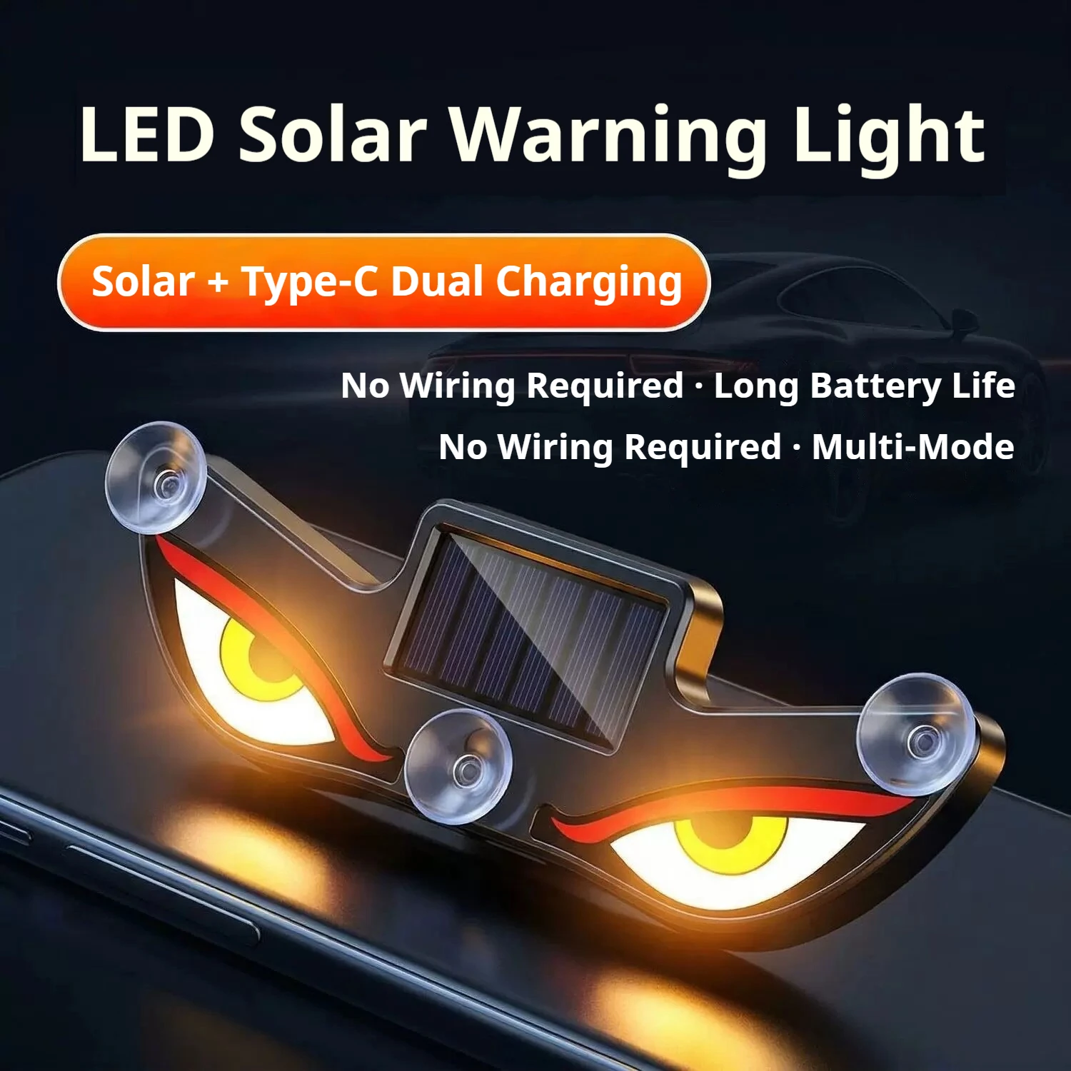 Solar Powered Car Neon Light Wireless Cool DEMON EYE Led Ambient Light Suction Cup USB Rechargeable Atmosphere Breathing Lamp