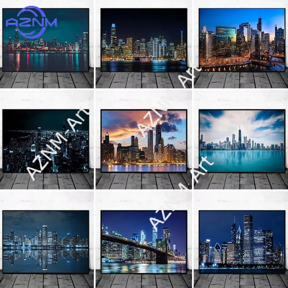 1 Stück, New York City Night Skyline Leinwanddruck, urbane Landschaft, Wandkunst für Schlafzimmerdekoration