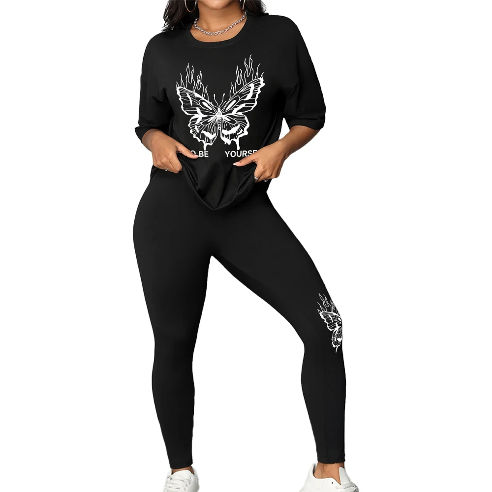 Sports T-shirt Pants Women's Pant suit Printed short sleeve pant suit lightweight breathable, soft and comfortable