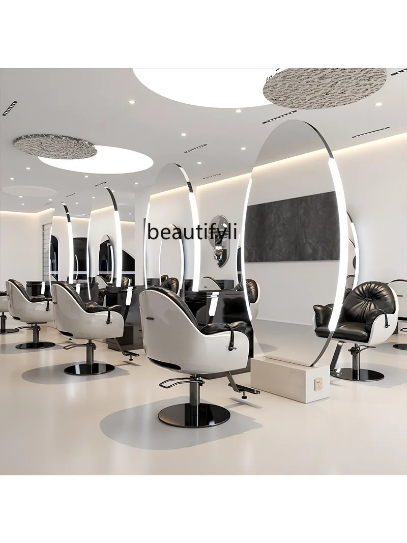 Light with Mirror Hair Styling Station Dressing Table Hair Salon Dressing Table Barber Shop Hair Cutting Dressing Table