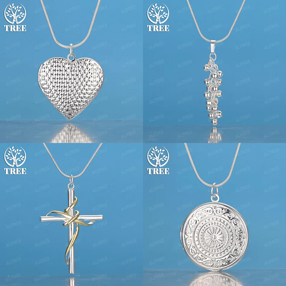 

Women's 925 Sterling Silver Grape Bead Heart Round Cross Pendant Necklace Engagement Wedding Party Jewelry Fashion Accessories