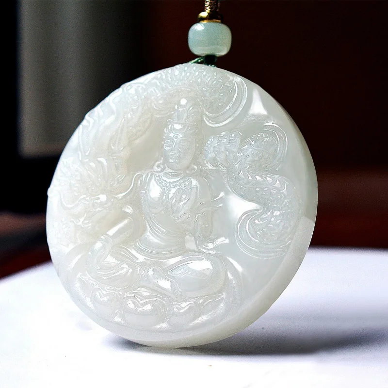 

Exquisite Hetian Jade Qinghai Material Guanyin Pendant, Ethnic Style, Fashionable and Versatile