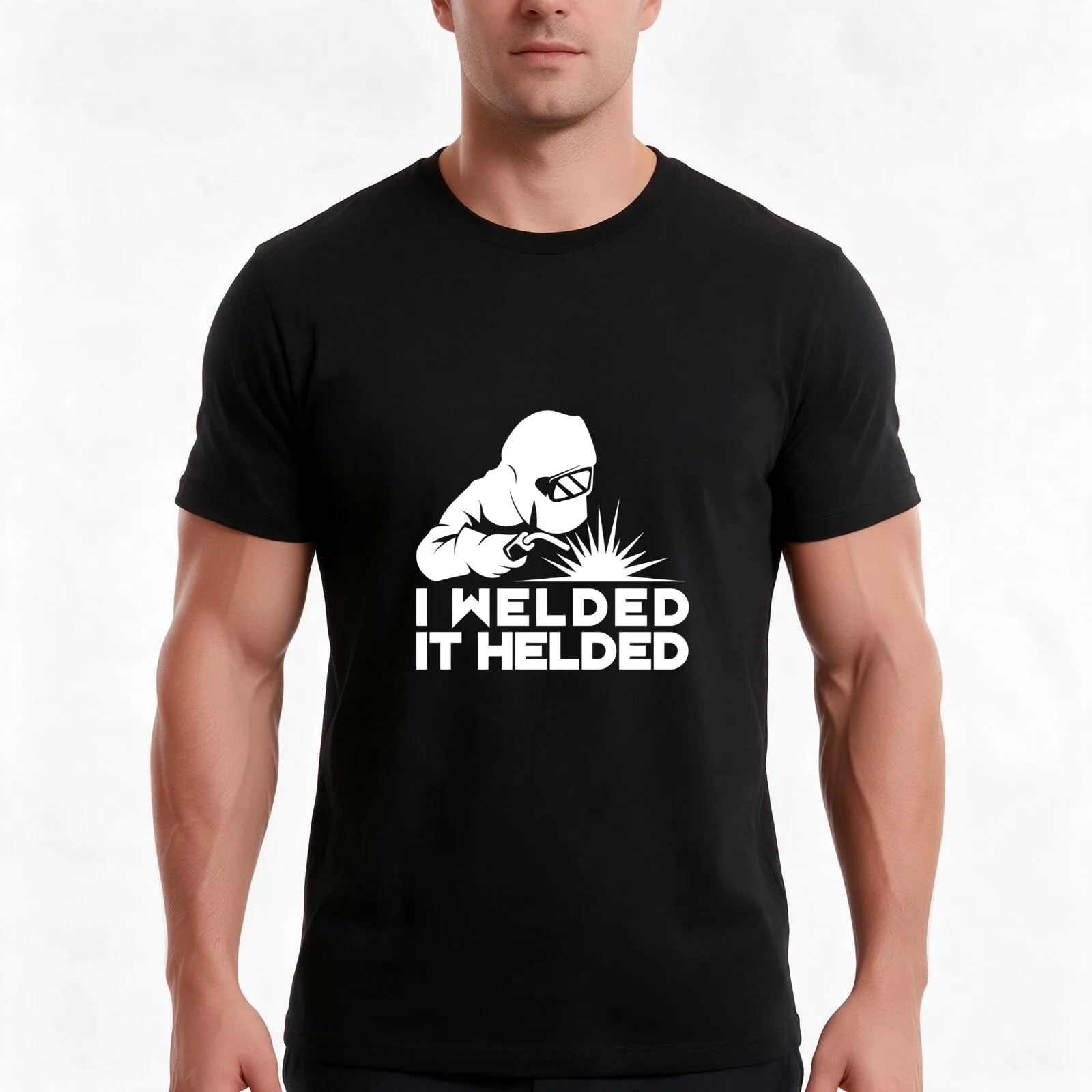 I Welded It Helded T-Shirt, Summer Casual Cotton Tee, Oversized Streetwear Tops, Vintage Graphic Print, Loose Fit Short Sleeve