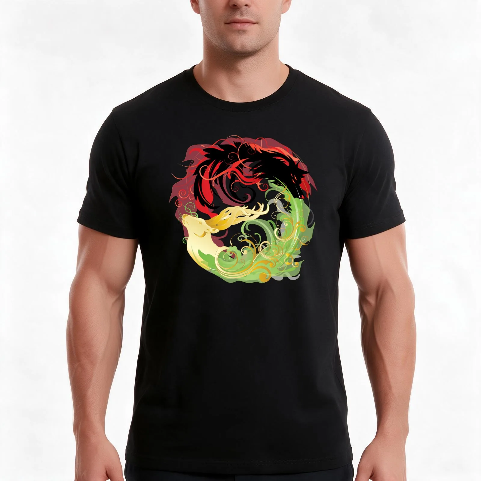 The Wolf and the Halla T-Shirt, Summer Casual Cotton Tee, Oversized Streetwear Tops, Vintage Graphic Print, Unisex Men Women