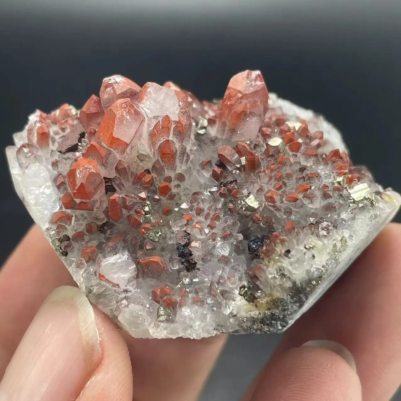 New! 100% natural red strawberry crystal+chalcopyrite+symbiotic mineral specimen stone, from Jiangxi