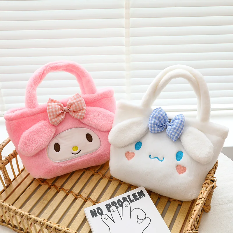 Sanrio Characters Plush Bag Cartoon Handbag Cute Kuromi My Melody Hello Kitty Cinnamoroll Doll Toy Children's Birthday Gifts