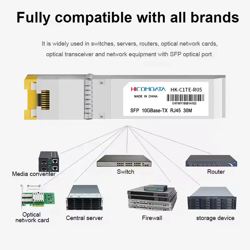 HICOMDATA 10Gb SFP to RJ45 Transceiver Module SFP+ 10GBase-Tx 30m 80m Fiber Optic FTTH Compatible with Cisco/Mikrotik Switch