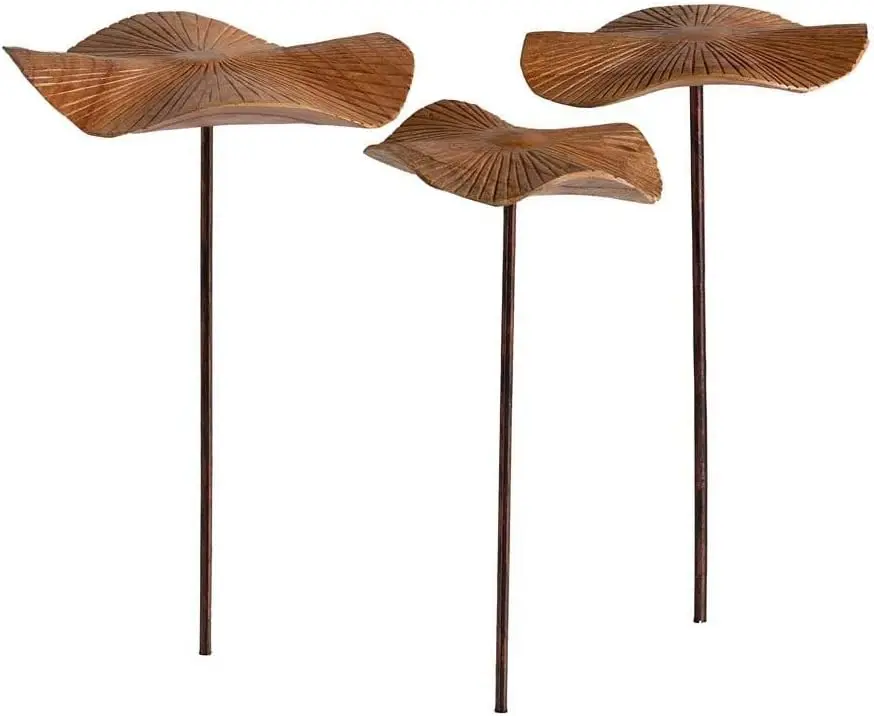 Carved Artisan Mushroom Decor Trio Stake Garden Sculpture Gift