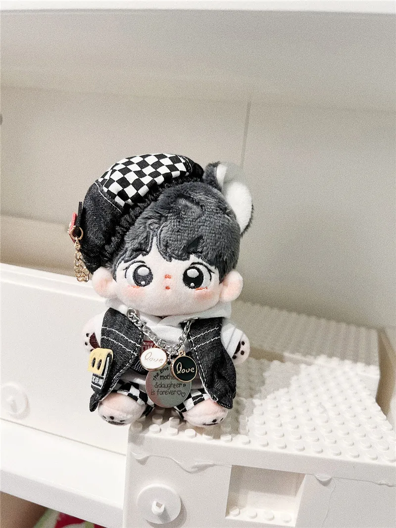 Fashionable 10CM Doll Clothes Cool Hoodie Plaid Shorts DIY Beret Hat 10CM Plush Stuffed Doll Accessories