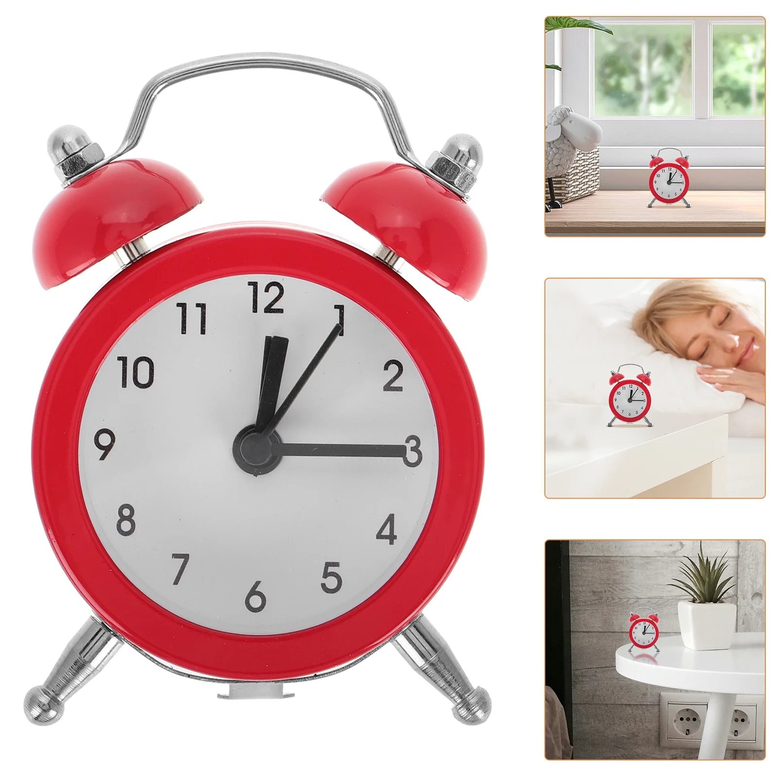 

Creative Metal Material Small Alarm Clock Garden Small Fresh Desktop Mini Alarm Clock Kids Alarm Clock(Red)