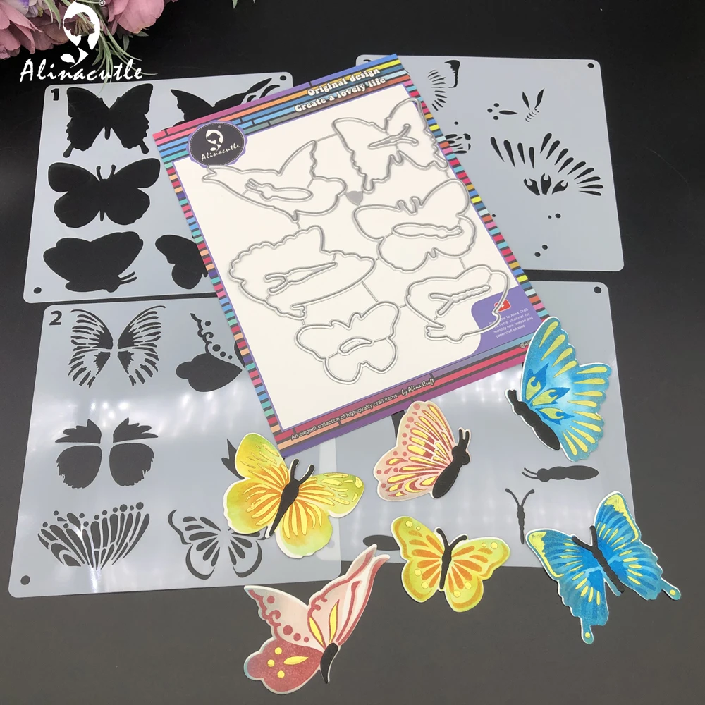 Alinacutle warstwowe szablony motylkowe z metalu wykrojniki Cut prace ręczne z papieru szablon kartek Scrapbooing Handmade Craft foremki do wycinania