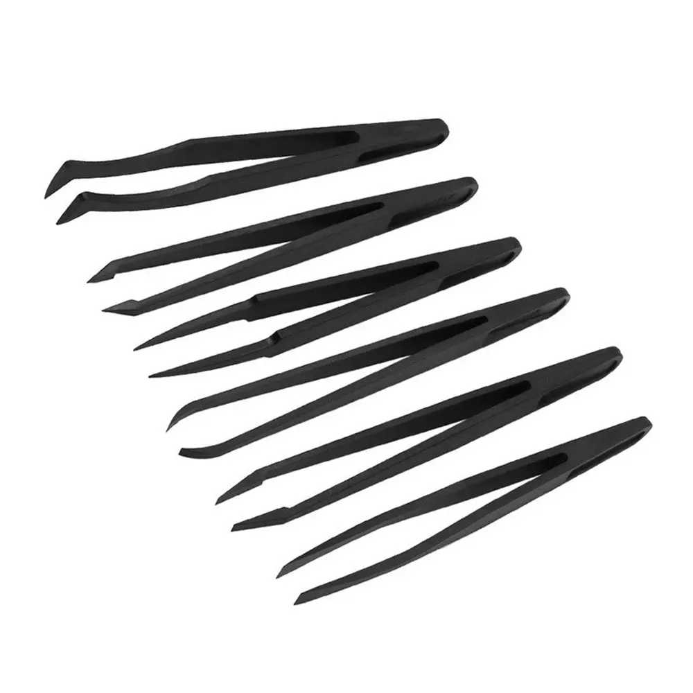 Precision Tweezers Set Carbon Fiber Plastic Upgraded Anti-Static Curved Tweezers for Electronics Laboratory Work Jewelry