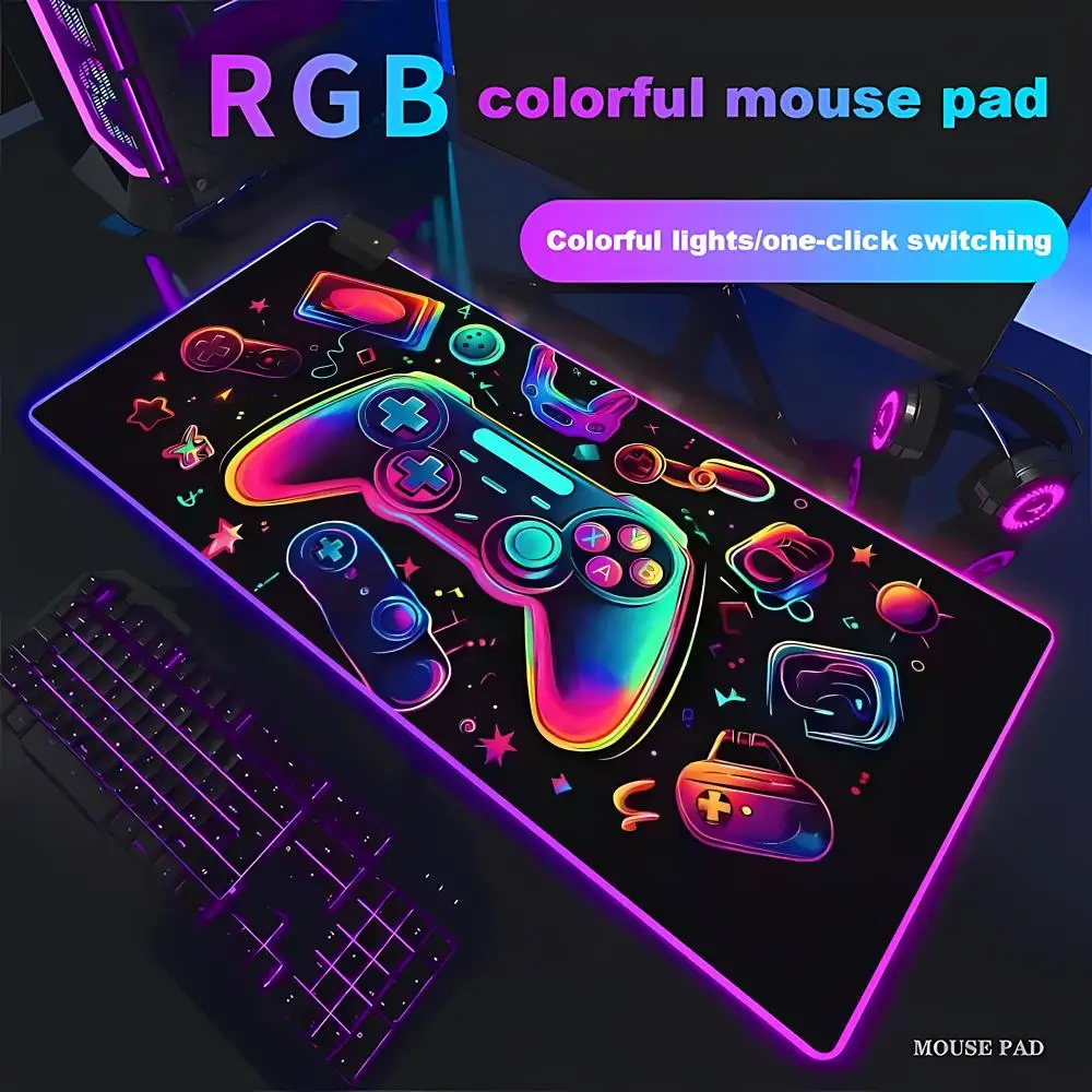 

HYBXAXC Gamepad pattern Mouse Pad XXL RGB Gaming MousePad HD Gamer Accessories Large LED Light PC Computer Carpet With Backlit