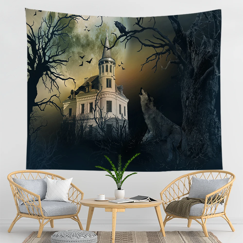 Home decoration halloween wall hanging gothic print tapestry wall witchcraft supplies dorm rug 230x180cm tapiz