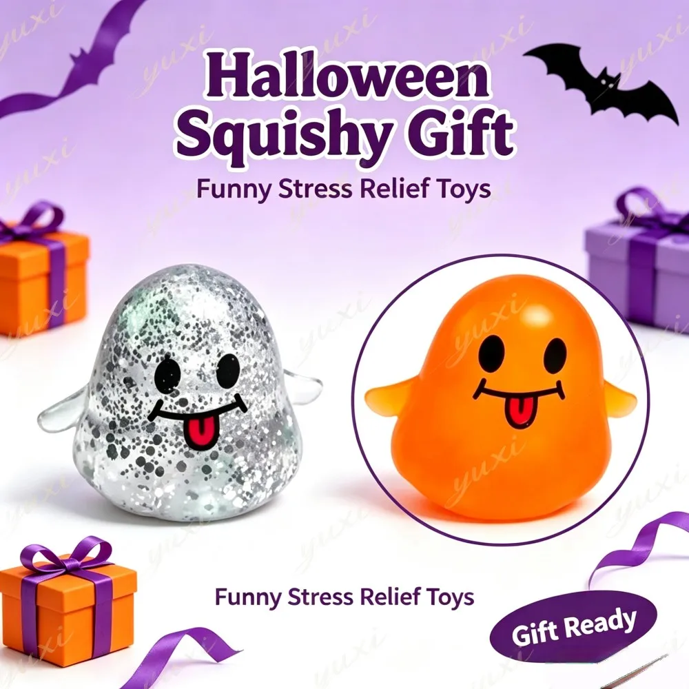 Mini Ghost Squishy Squeeze Toy Halloween Stocking Stuffer Anti-Anxiety Toy Trick Or Treat Goodie Bag Fillers