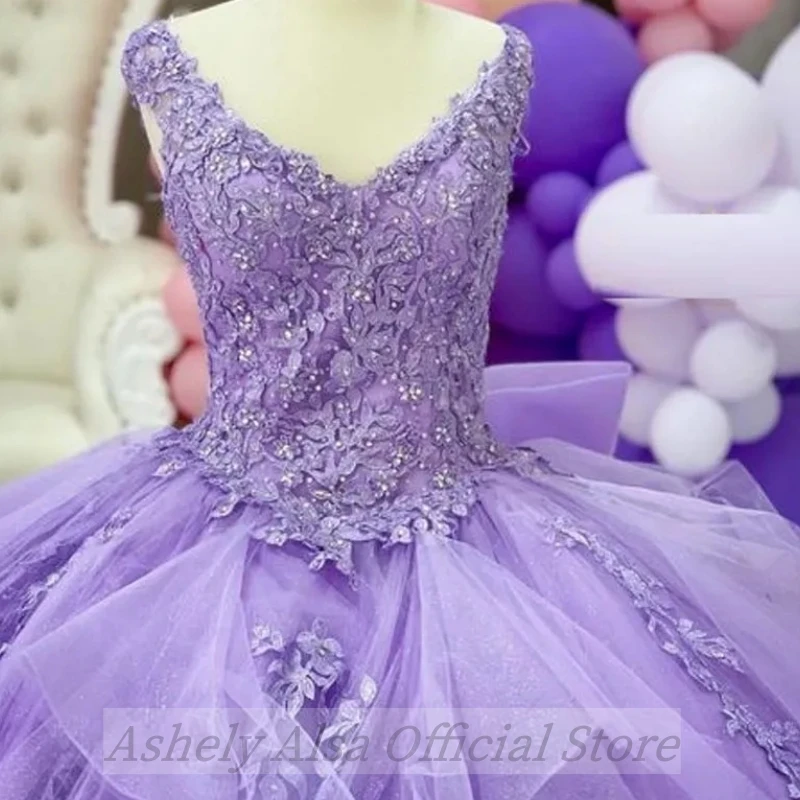 Vestido De corsé con apliques De encaje, imagen Real, lavanda dulce, 16 vestidos para graduación, fiesta De cumpleaños, cuello en V, 15, 14 años, quinceañera