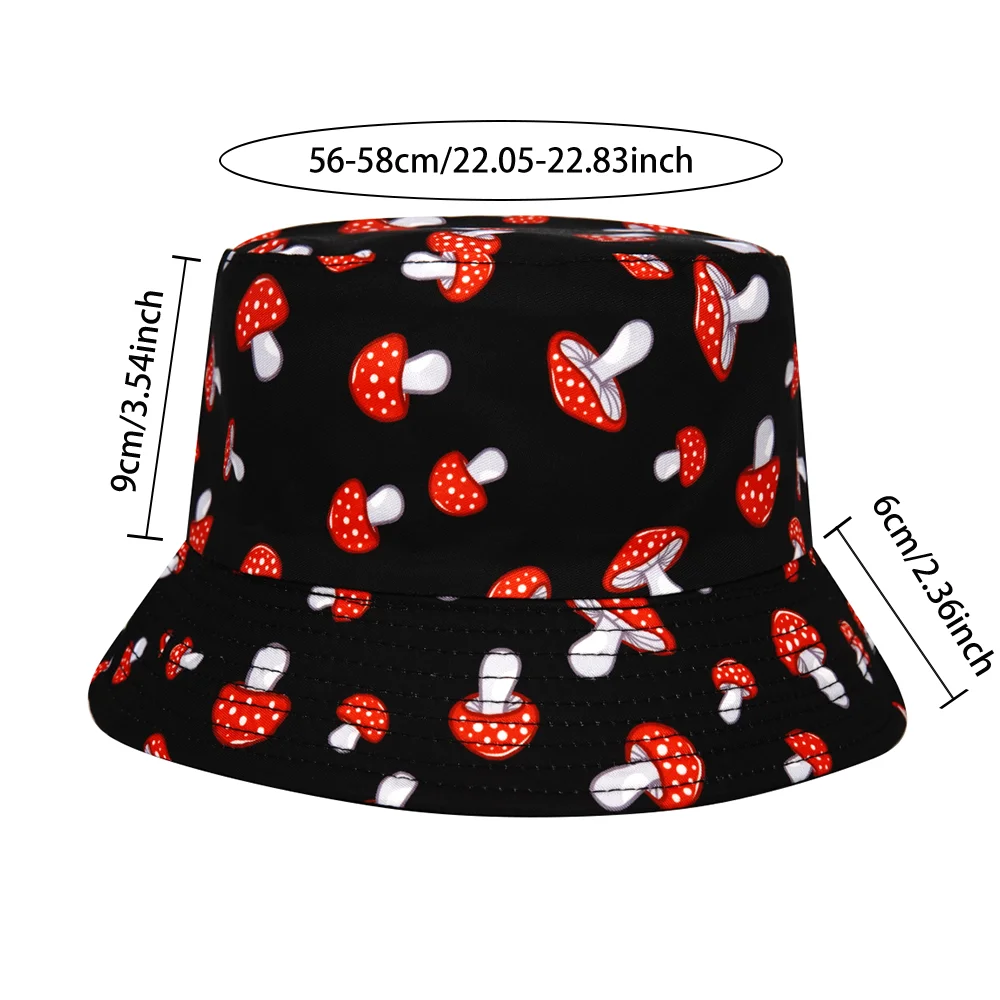 Mushroom Print Panama for Women Men Summer Outdoor Sunscreen Bucket Hats Reversible Fisherman Hat Female Fishing Sun Hip Hop