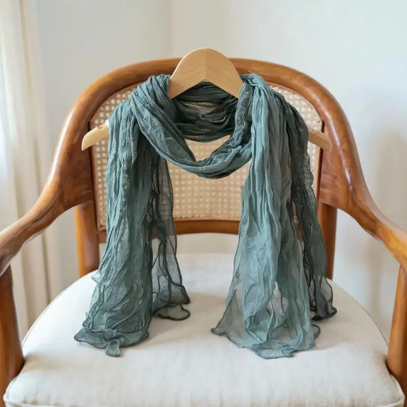 

Теплый холодостойкий шарф в стиле ретро в этническом стиле, женский мятый шелковый шарф, длинные складные шаль с постепенным изменением цвета, модный платок, подарки