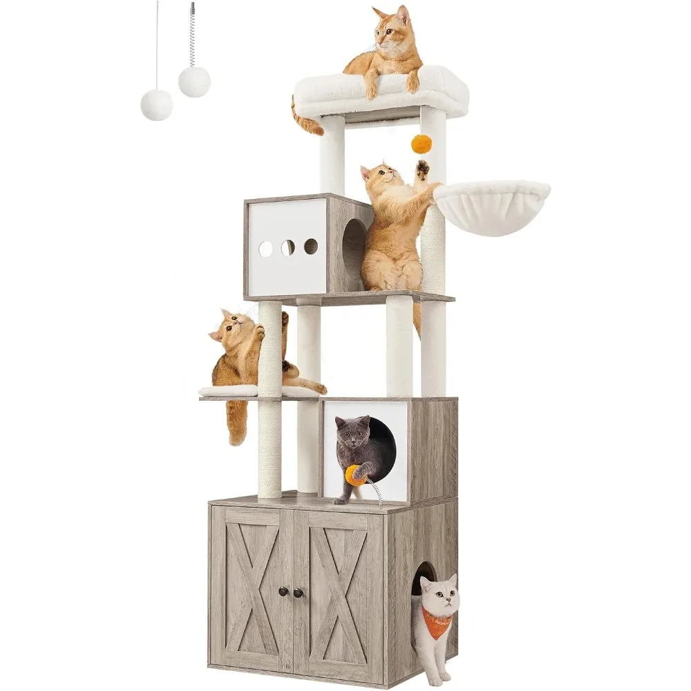 

Cat Tree with Litter Box Enclosure, 2-in-1 Modern Cat Tower, 72.8-Inch Tall Cat Condo with Scratching Posts, Perch