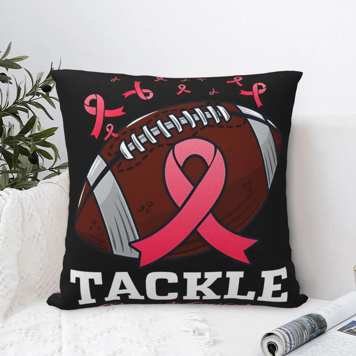 Tackle Breast Cancer Football Pink Ribbon Design Pillowcase Polyester Cushion Cover Decoration Pillow Case Cover Home Zipper