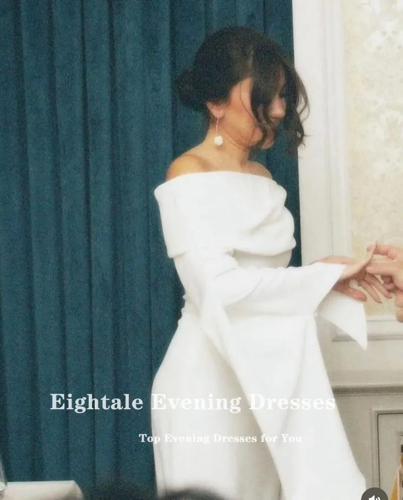 Eightale Strethy ซาตินชุดแต่งงานที่ไม่มีสายหนังที่กําหนดเองสีขาวงาช้างแขนยาวคําชุดเจ้าสาว Robe De Mariée