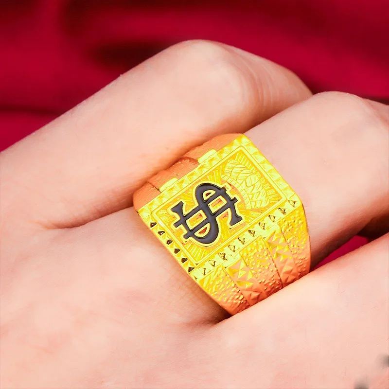 The same men's open-end ring from a gold shop, 9999 24K real gold, with money relief