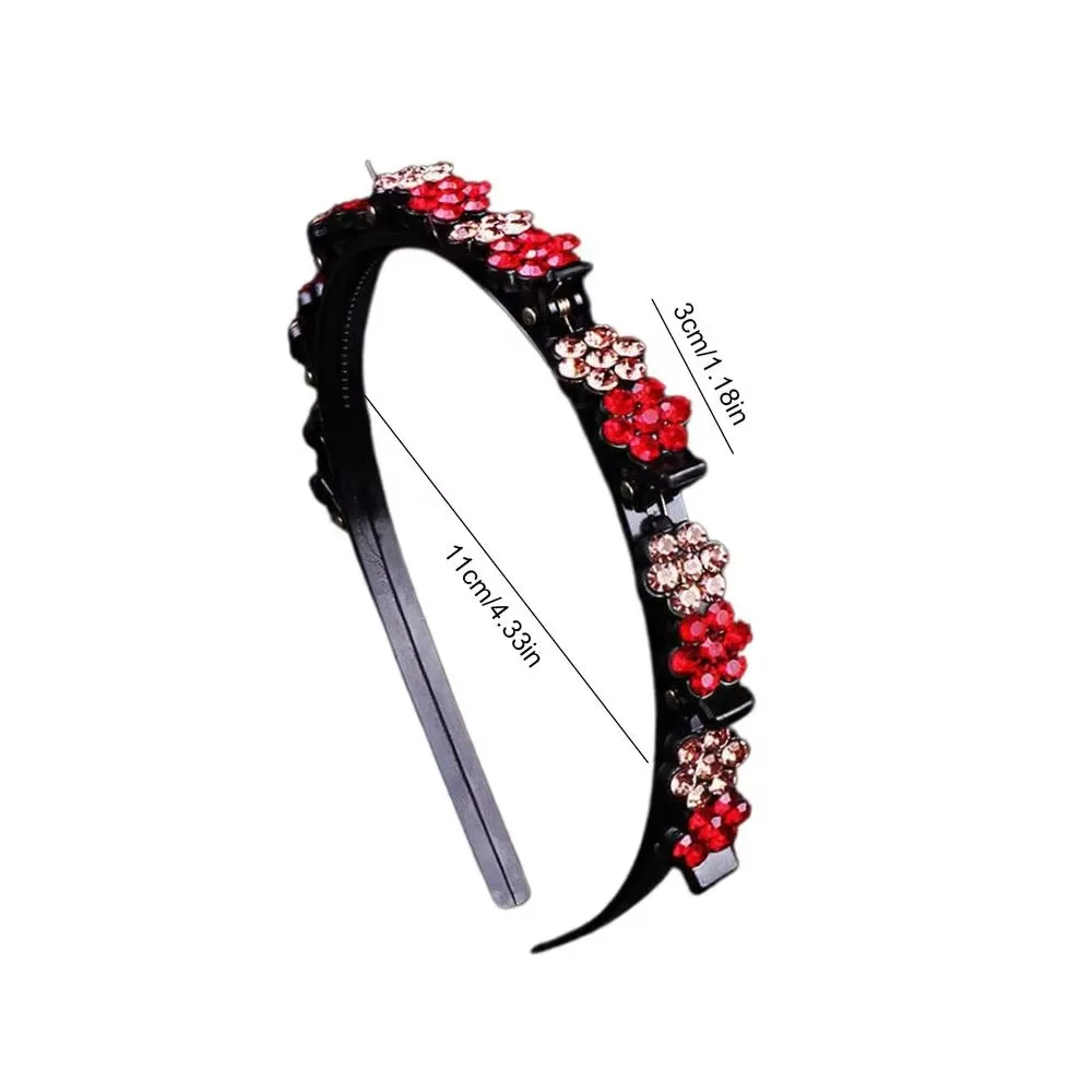 Elegant Hair Bands with Clips Sweet Plum Blossom Rhinestone Bangs Clip Headband Multi-storey Korean Style