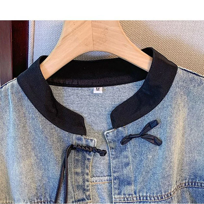 Vintage Chinesischen Stil Denim Jacke Abgeschnitten Mantel Frauen 2025 Frühling Herbst Ethnische Chic Tops Stickerei Weibliche Kleidung Neue Oberbekleidung