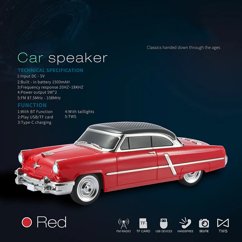 الكلاسيكية 10 واط 1500 مللي أمبير سيارة مكبر الصوت اللاسلكي مشغل موسيقى الأطفال هدية لعبة يدوي TWS الطرف المتكلم