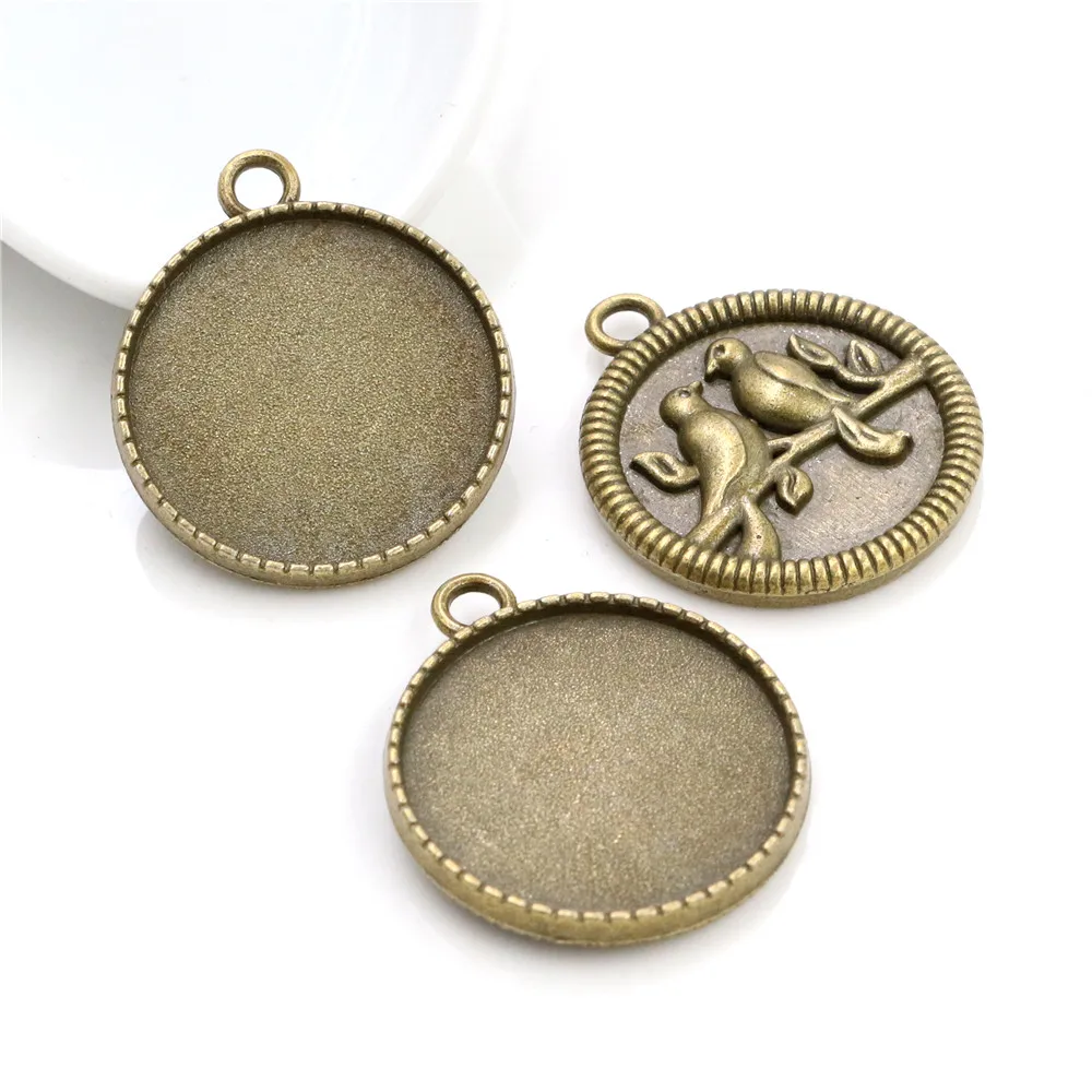 New Fashion 5pcs 25mm Inner Size Antique Silver Plated and Antique Bronze Two birds Cabochon Base Setting Charms Pendant