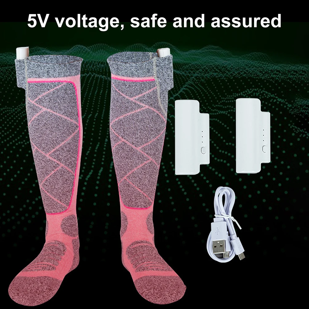 1 Pair Heated Socks Motorcycle Electric Heating Socks Rechargeable Battery Winter Thermal Thick Stockings Men Women Foot Warmer