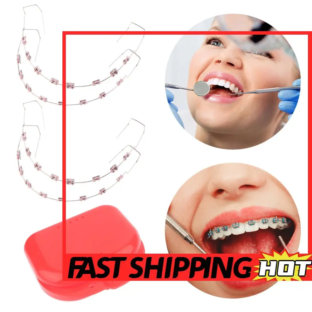 

1 пара стоматологических поддельных брекетов с коробкой для хранения, стоматологическое модное украшение (розовое)