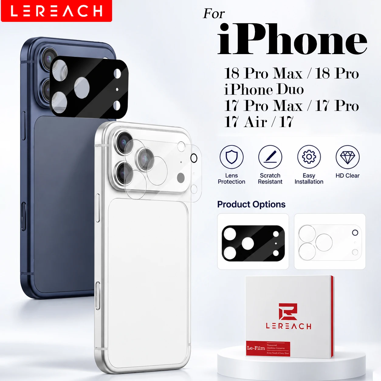 Lereach for iPhone 18 Pro Max iPhone Duo 17 Pro Max 18 Pro 17 Pro Tempered Glass Camera Lens Protector Scratch Resistant