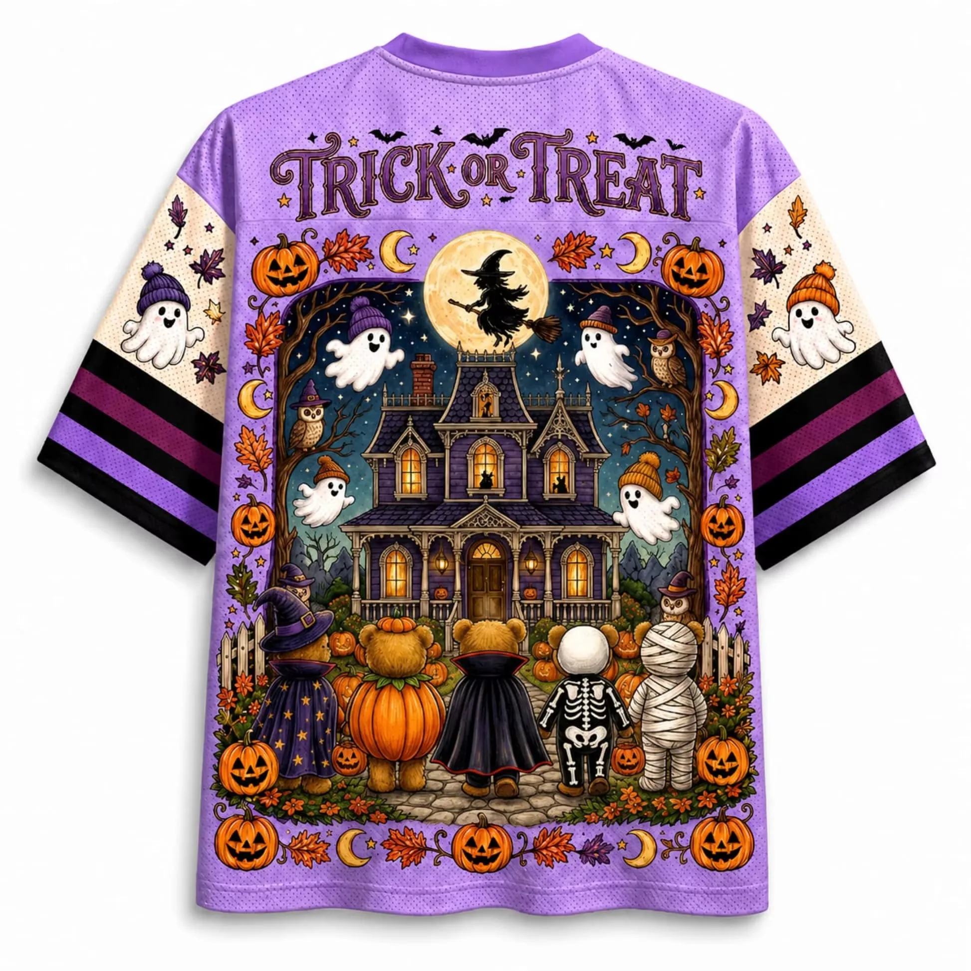 2026 Fashion Y2K Sweet Halloween Jersey, Retro Candy Bear Print Holiday Party V-neck Short Sleeved Fabric Soft and Comfortable
