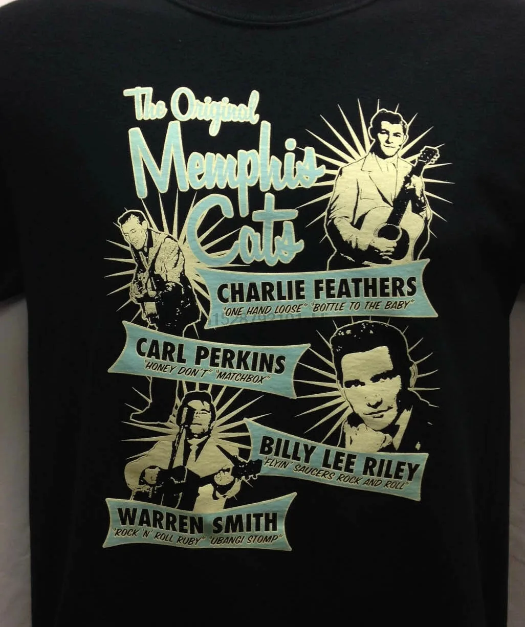 

Charlie Feathers Carl Perkins Billy Lee Riley Warren Smith T shirt Black JJ3581