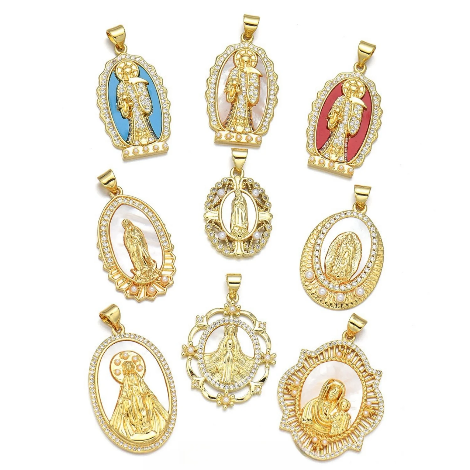 5pcs Fashion Copper Gold Plated Virgin Mary Pendants DIY Jewelry Making Necklace Pendant Women Religious Jewelry Gifts wholesale
